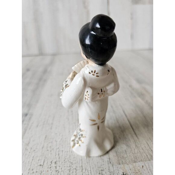 Lefton vintage geisha lady fan statue figurine rhinestone Japanese - Picture 3 of 8